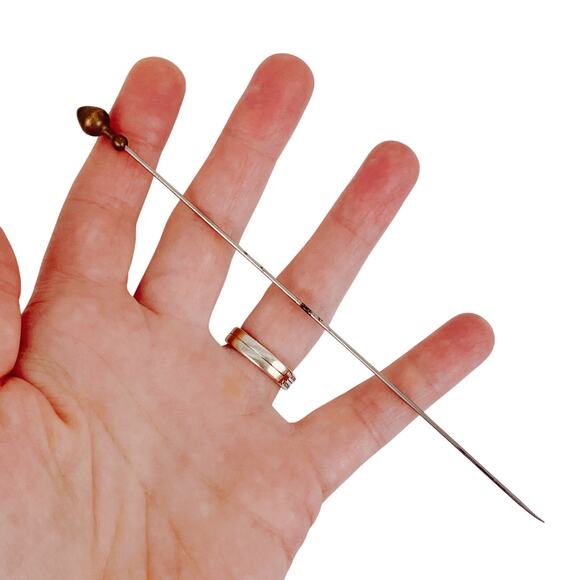 Antique Brass Tone Metal Hair Bodkin Hatpin Hairpin 1900s–1910s Steel 6" Vintage - Picture 2 of 12